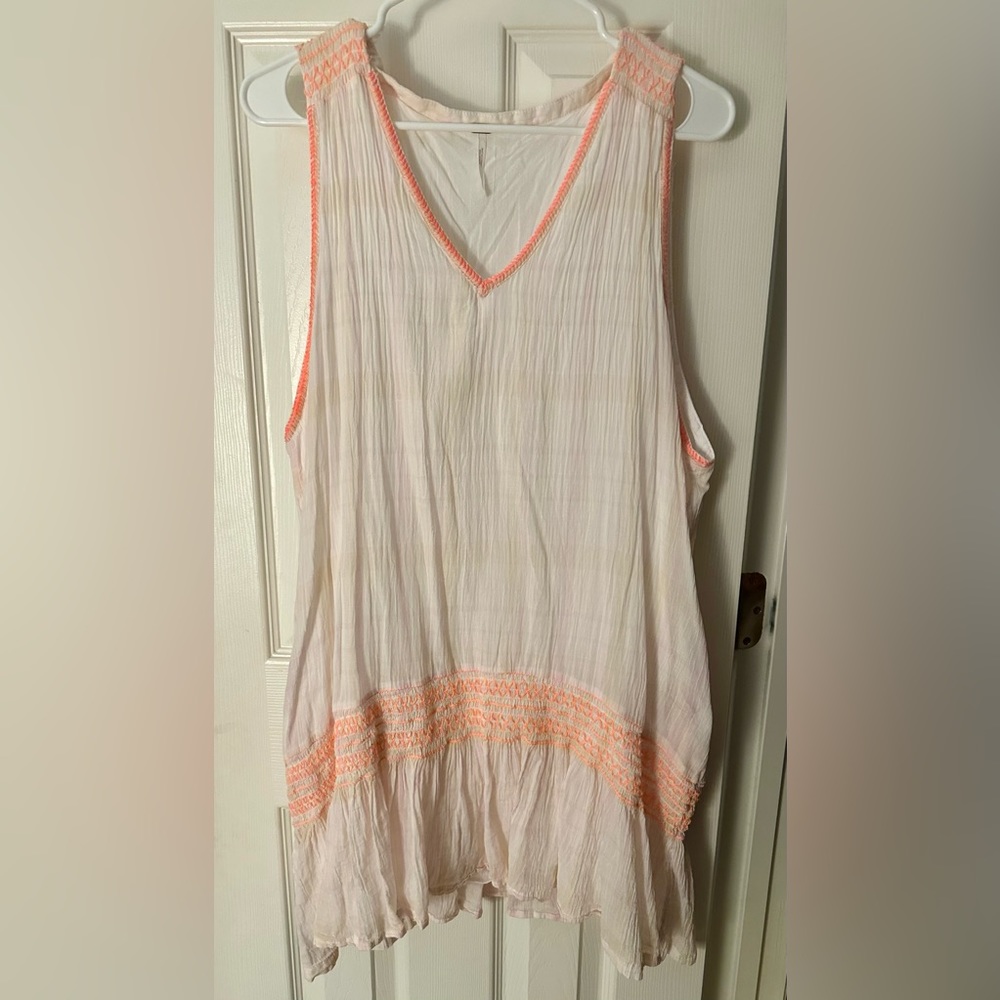 Size m Free People Womens Dress Ivory Orange V Neck Lined 100% Cotton
